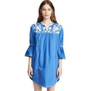 Joie blue mini dress w/ white embroidery